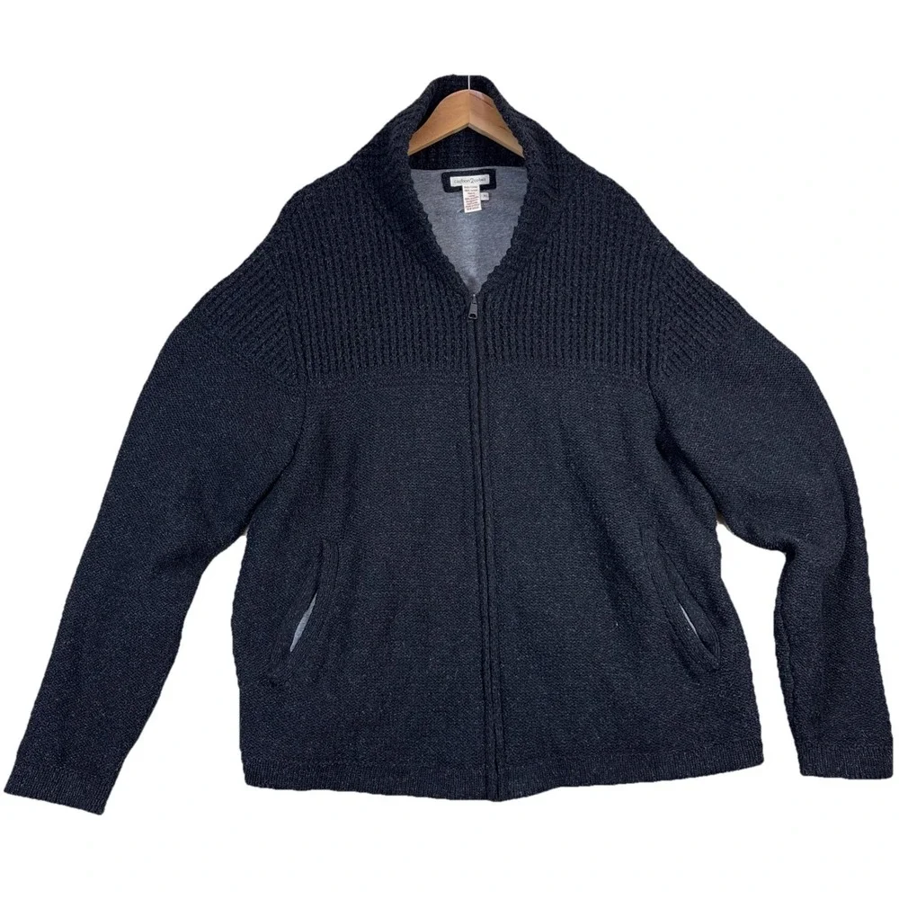 CARBON 2 COBALT CABLE KNIT FULL ZIP‎ CARDIGAN SWEATER DARK GRAYMENS XL